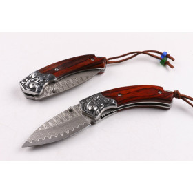 Treasures Damascus folding knife with natural Cocobolo handle UD404413